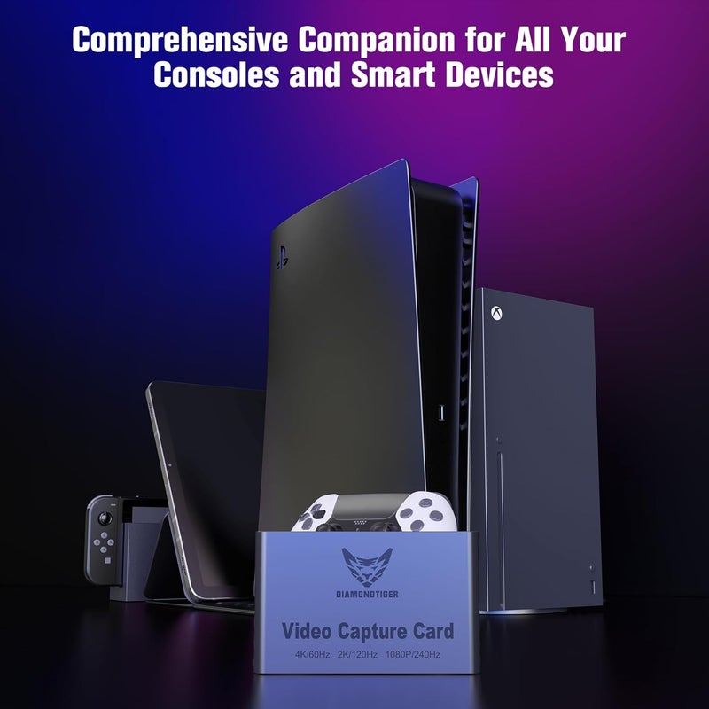 DiamondTiger HDMI Capture Card for Streaming and Recording - 4K@60HZ, 1080P@240HZ,HDR VRR Passthrough Near-Zero Latency Video Capture Card for PS5, Xbox Series X/S, Nintendo in OBS™, Twitch,YouTube - Image 5